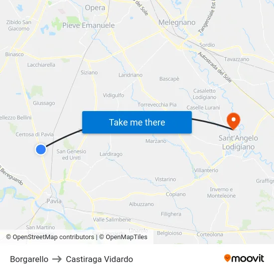 Borgarello to Castiraga Vidardo map