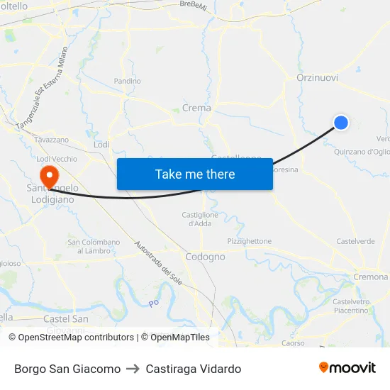 Borgo San Giacomo to Castiraga Vidardo map