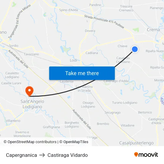 Capergnanica to Castiraga Vidardo map