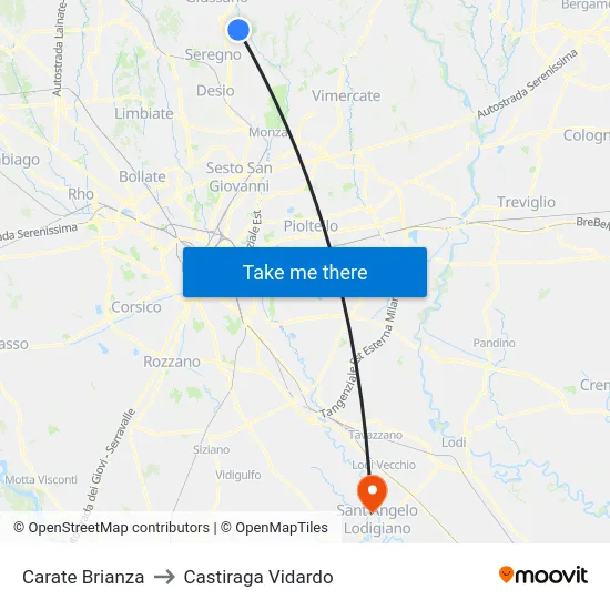 Carate Brianza to Castiraga Vidardo map