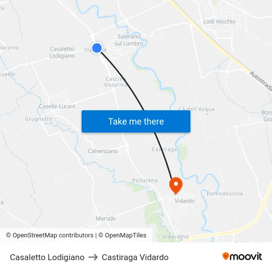 Casaletto Lodigiano to Castiraga Vidardo map