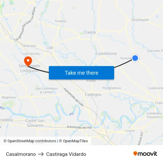 Casalmorano to Castiraga Vidardo map