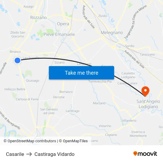 Casarile to Castiraga Vidardo map