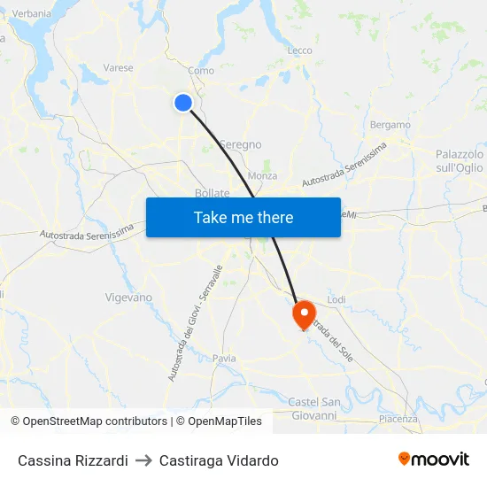 Cassina Rizzardi to Castiraga Vidardo map