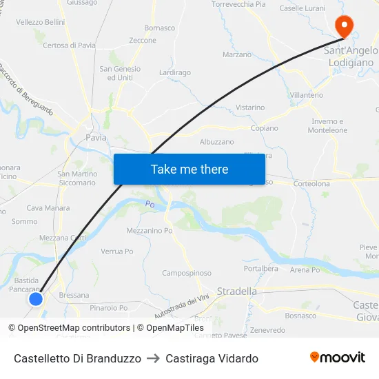 Castelletto Di Branduzzo to Castiraga Vidardo map