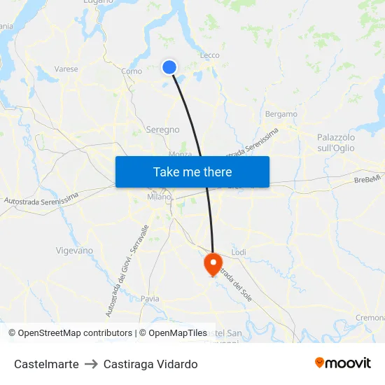 Castelmarte to Castiraga Vidardo map