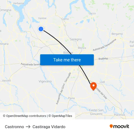 Castronno to Castiraga Vidardo map