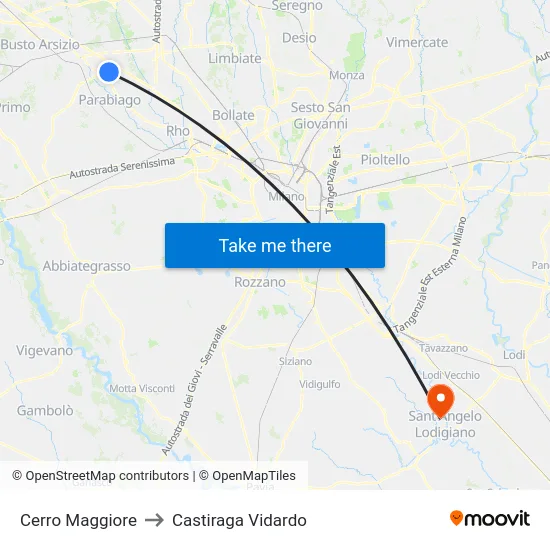 Cerro Maggiore to Castiraga Vidardo map