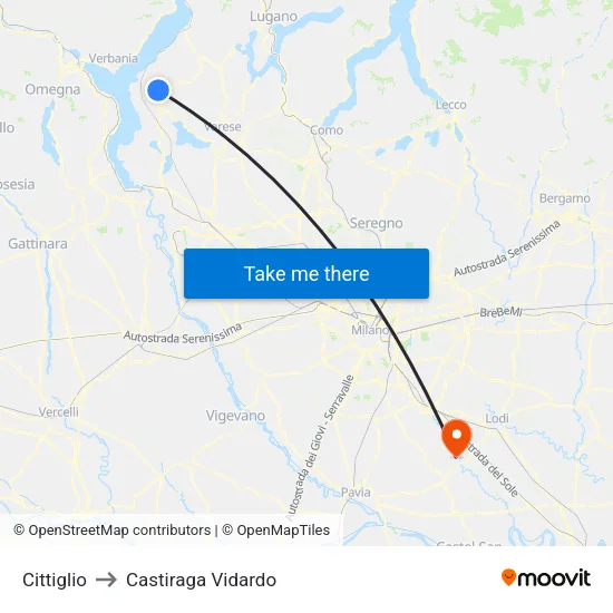 Cittiglio to Castiraga Vidardo map
