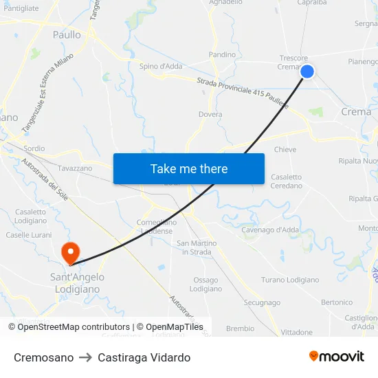 Cremosano to Castiraga Vidardo map