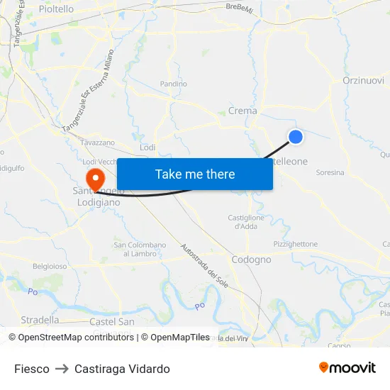Fiesco to Castiraga Vidardo map