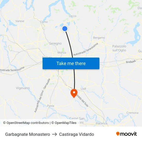 Garbagnate Monastero to Castiraga Vidardo map