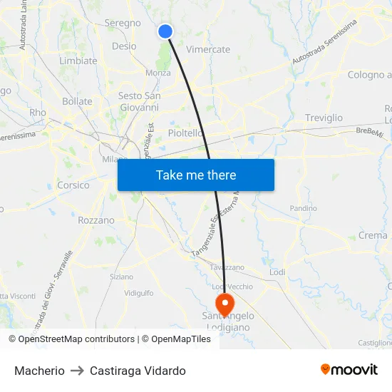 Macherio to Castiraga Vidardo map