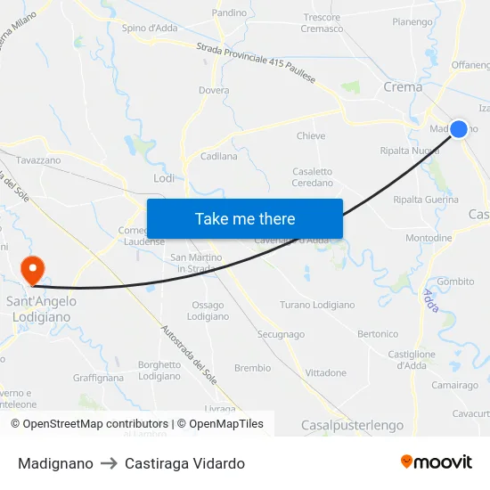 Madignano to Castiraga Vidardo map