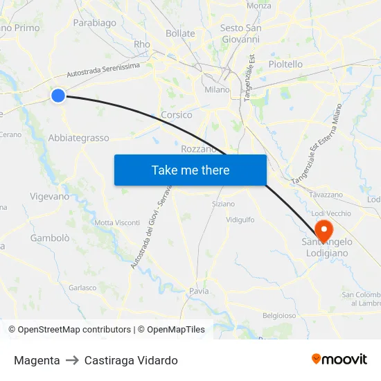 Magenta to Castiraga Vidardo map