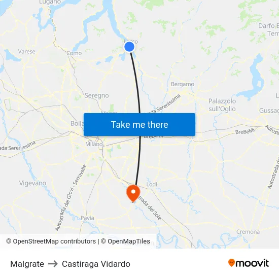 Malgrate to Castiraga Vidardo map