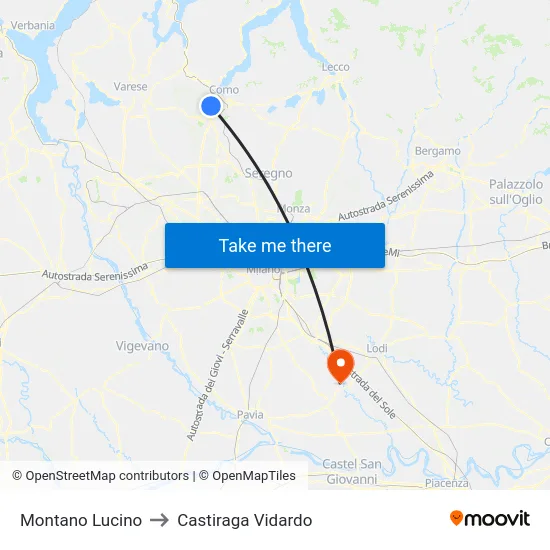 Montano Lucino to Castiraga Vidardo map