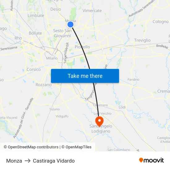 Monza to Castiraga Vidardo map