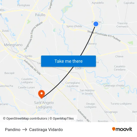 Pandino to Castiraga Vidardo map
