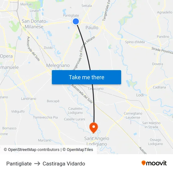 Pantigliate to Castiraga Vidardo map