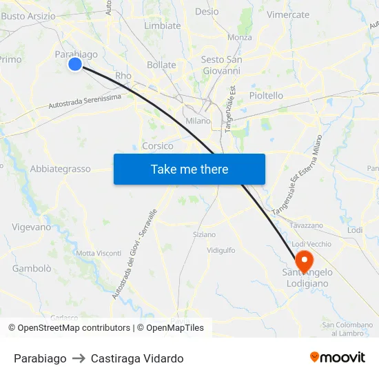 Parabiago to Castiraga Vidardo map
