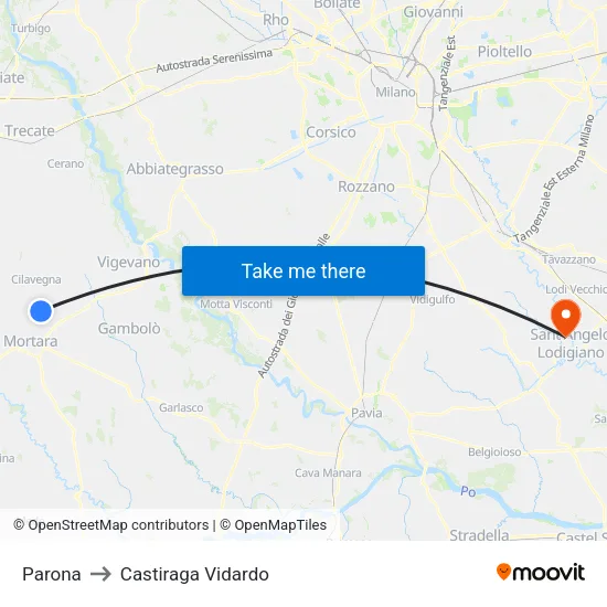 Parona to Castiraga Vidardo map