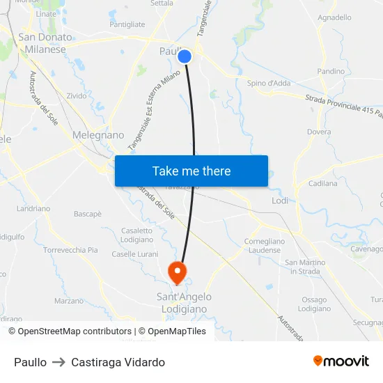Paullo to Castiraga Vidardo map