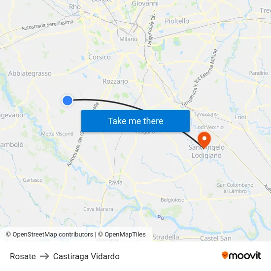 Rosate to Castiraga Vidardo map