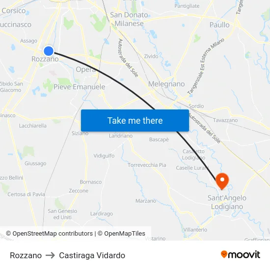 Rozzano to Castiraga Vidardo map