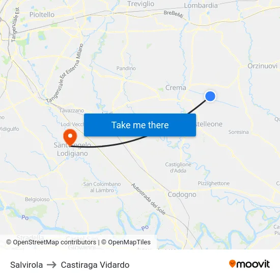 Salvirola to Castiraga Vidardo map