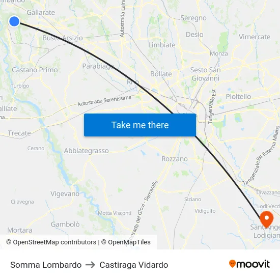 Somma Lombardo to Castiraga Vidardo map