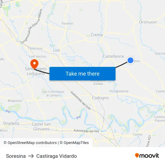 Soresina to Castiraga Vidardo map