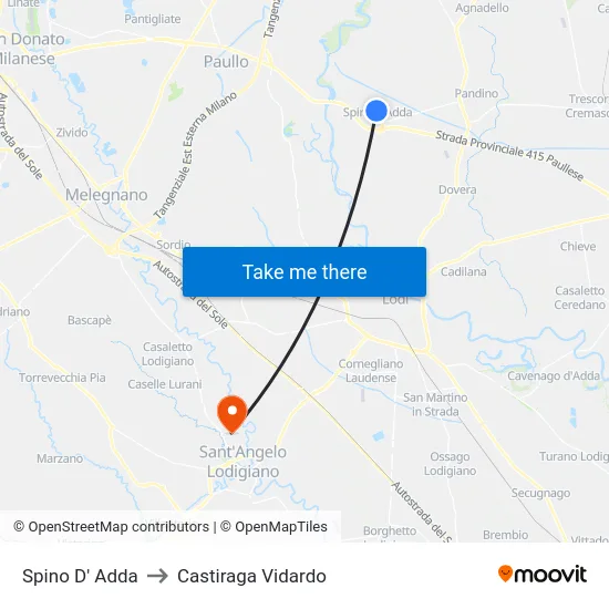 Spino D' Adda to Castiraga Vidardo map