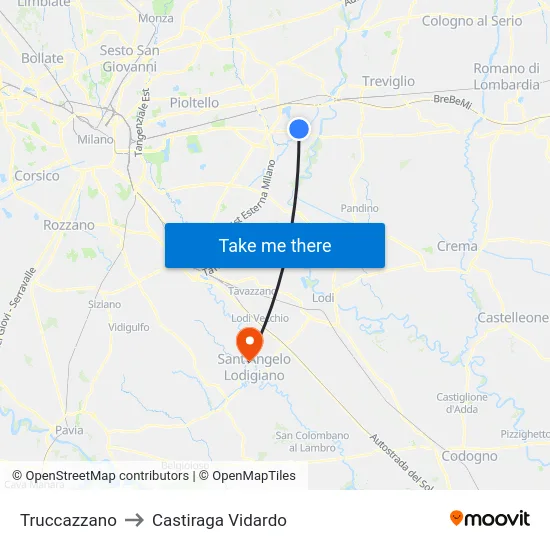 Truccazzano to Castiraga Vidardo map