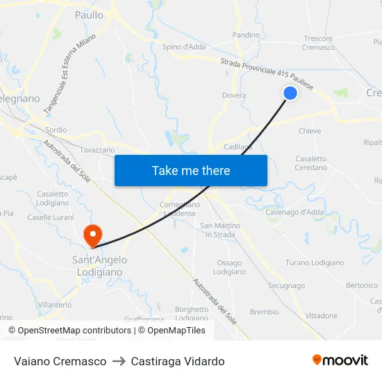 Vaiano Cremasco to Castiraga Vidardo map