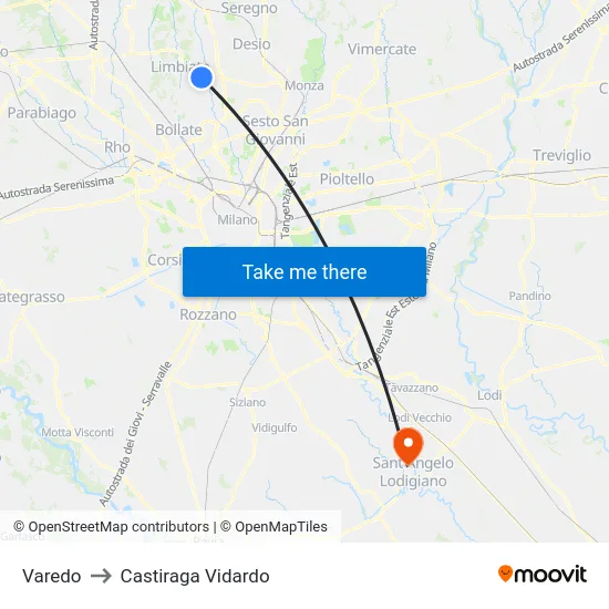 Varedo to Castiraga Vidardo map