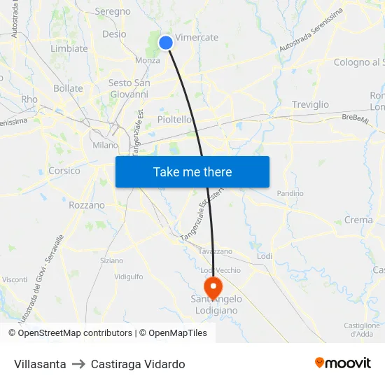 Villasanta to Castiraga Vidardo map