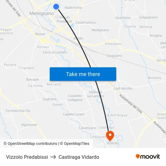 Vizzolo Predabissi to Castiraga Vidardo map