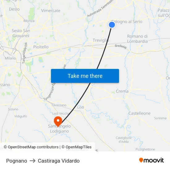 Pognano to Castiraga Vidardo map
