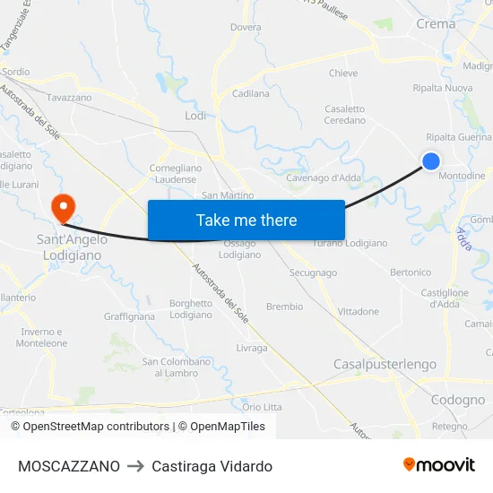 MOSCAZZANO to Castiraga Vidardo map