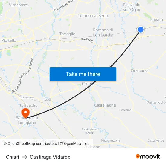 Chiari to Castiraga Vidardo map