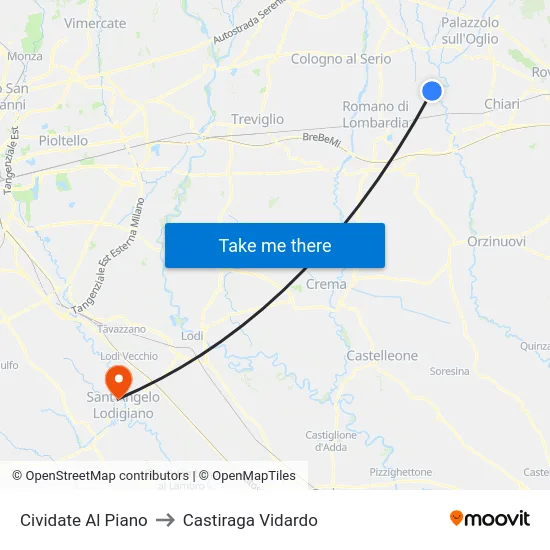 Cividate Al Piano to Castiraga Vidardo map