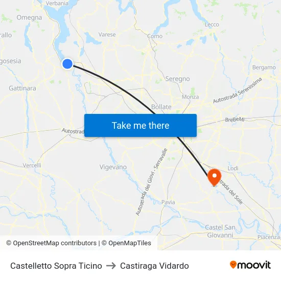 Castelletto Sopra Ticino to Castiraga Vidardo map