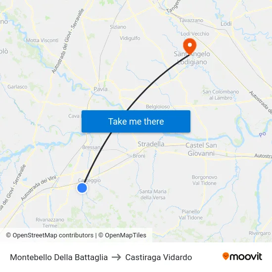 Montebello Della Battaglia to Castiraga Vidardo map