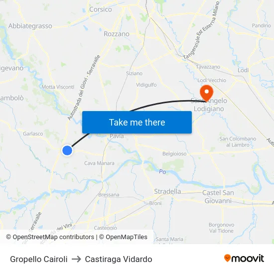 Gropello Cairoli to Castiraga Vidardo map