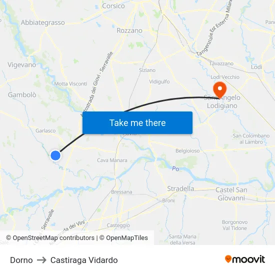 Dorno to Castiraga Vidardo map
