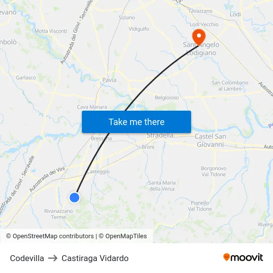 Codevilla to Castiraga Vidardo map