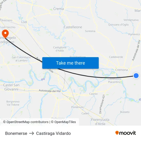 Bonemerse to Castiraga Vidardo map
