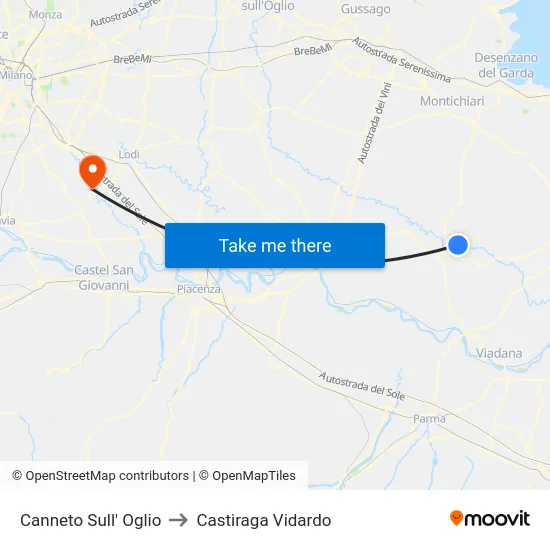 Canneto Sull' Oglio to Castiraga Vidardo map