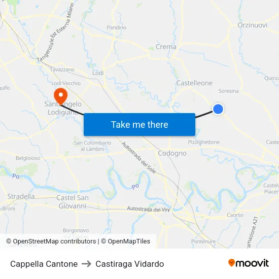Cappella Cantone to Castiraga Vidardo map